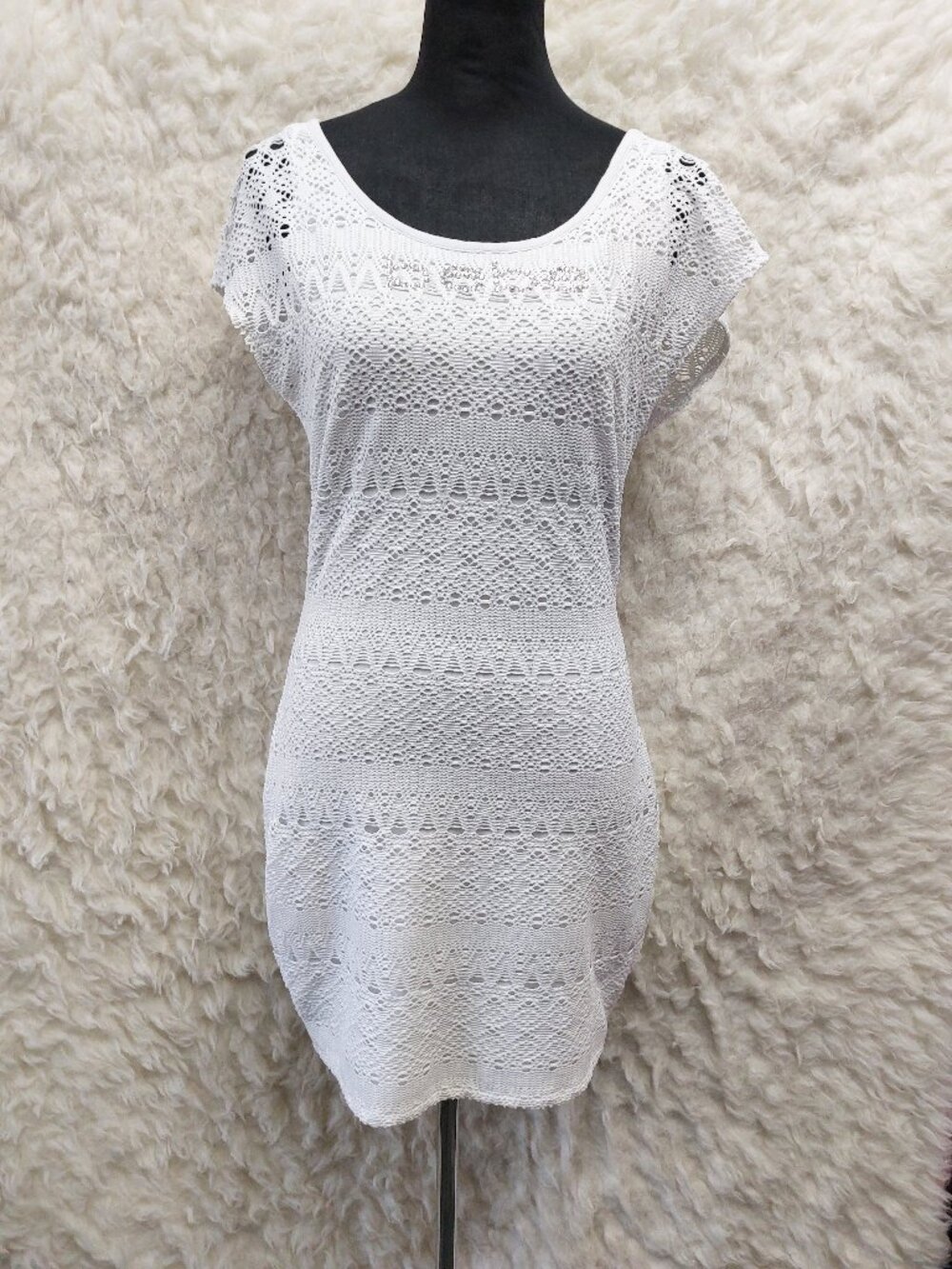 Bebe Women's Rhinestone Scoop Neck Lace Dress Size S